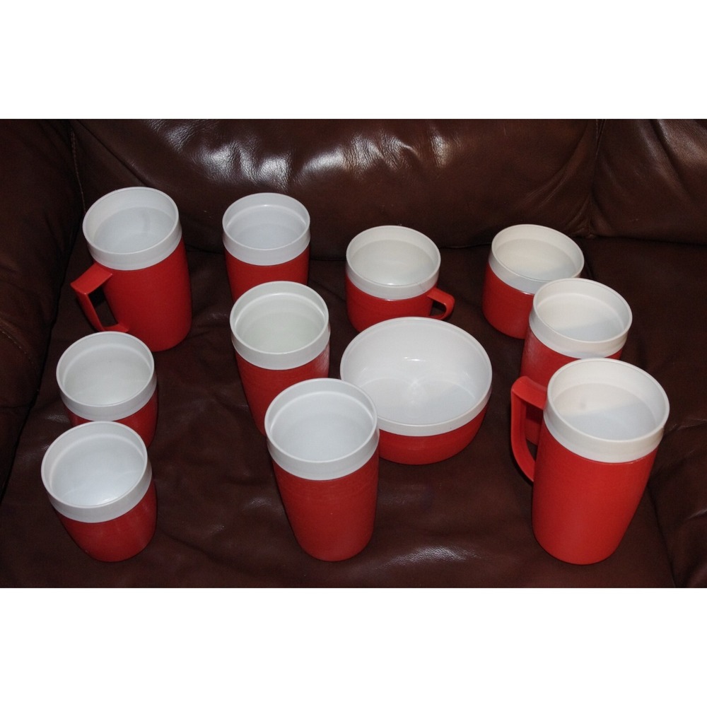 Vintage‎ Olympian Thermoware Lot of 11 orange cups and bowl